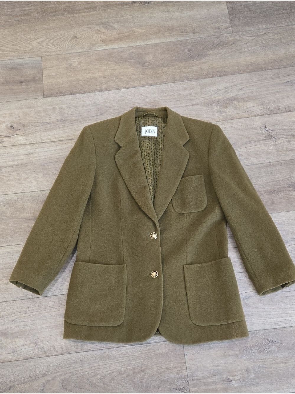 Retro 90's Ralphcore Olive Green Wool Blazer with Gold Buttons